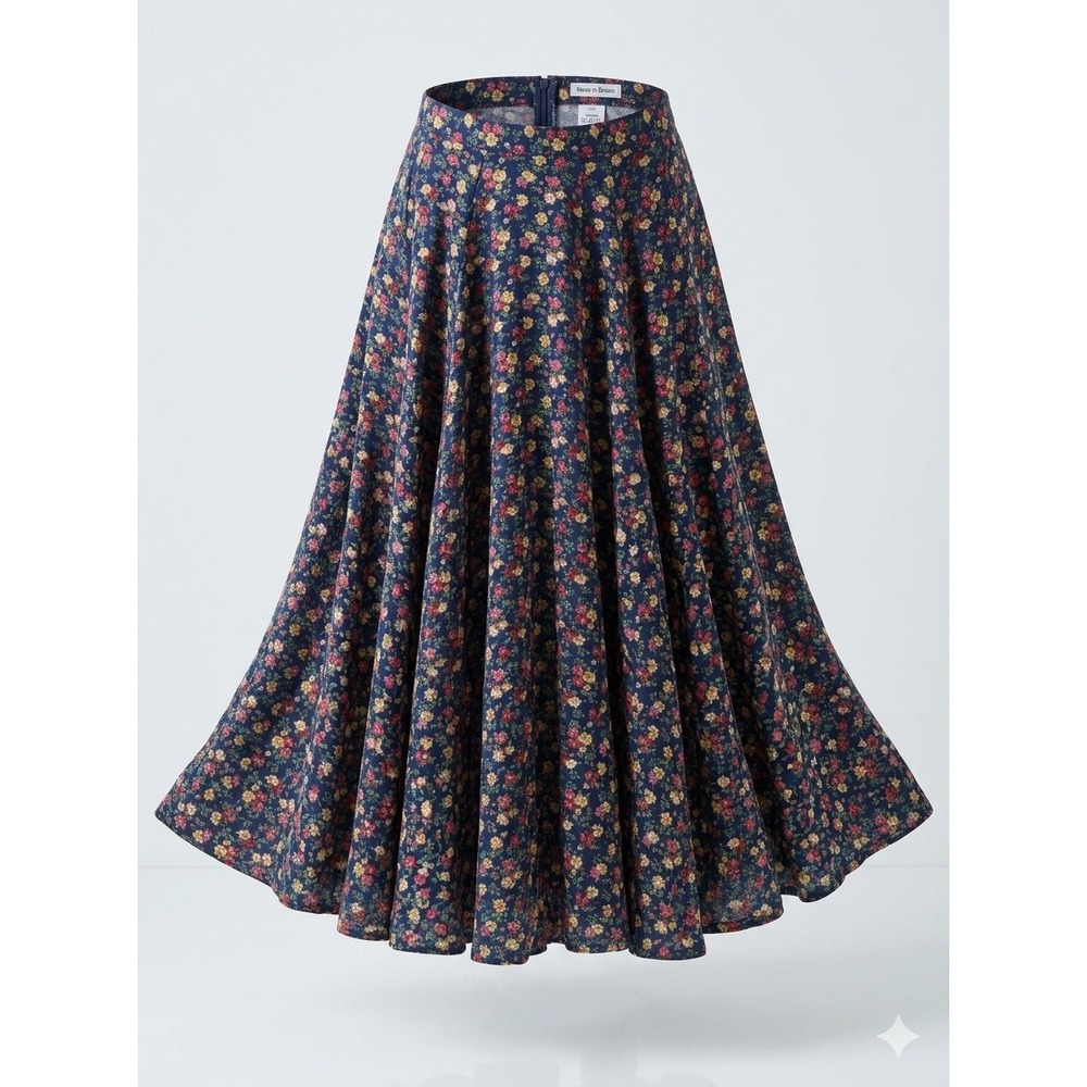 Westminster Lace VTG 90s Navy Blue Floral Rayon Full Circle Maxi Skirt Womens 12